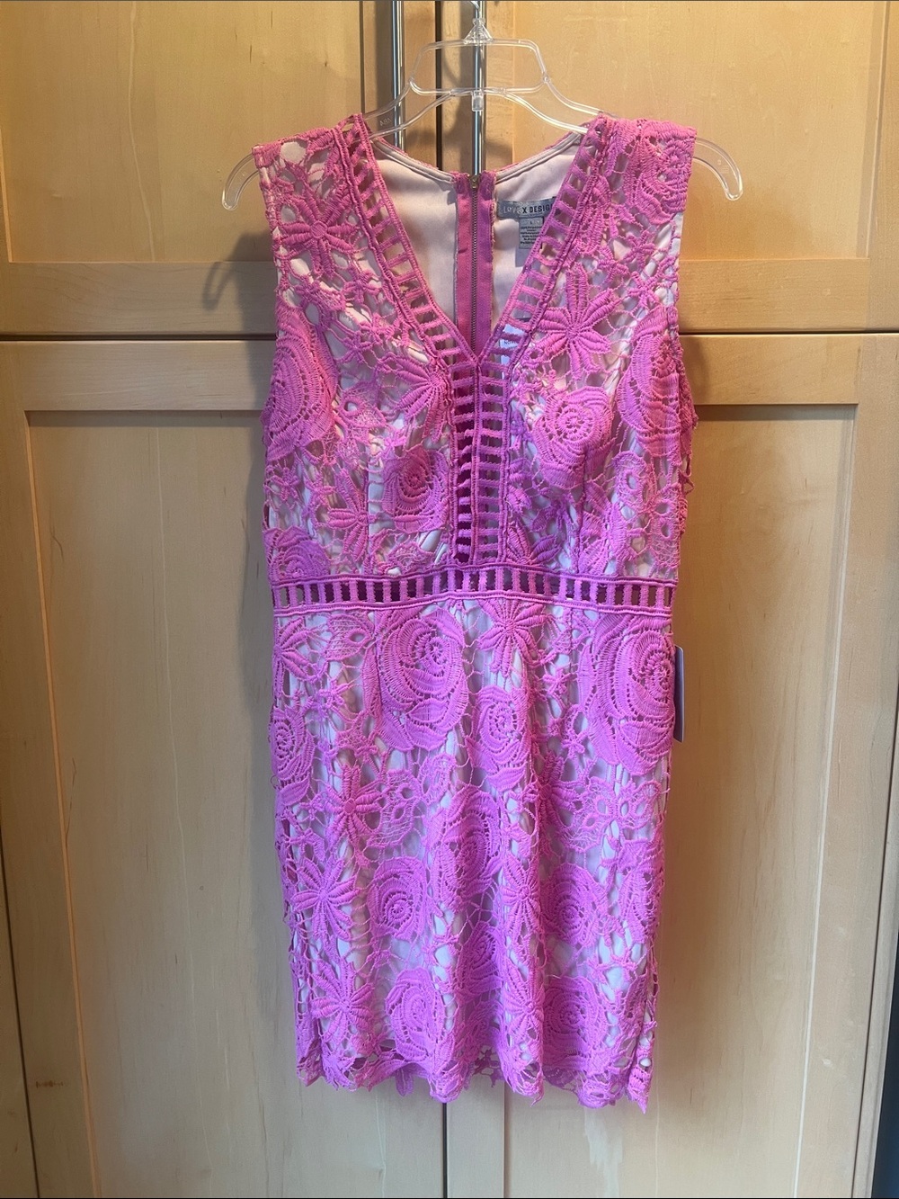 Love By Design Bright Pink Lace V-Neck Mini Dress